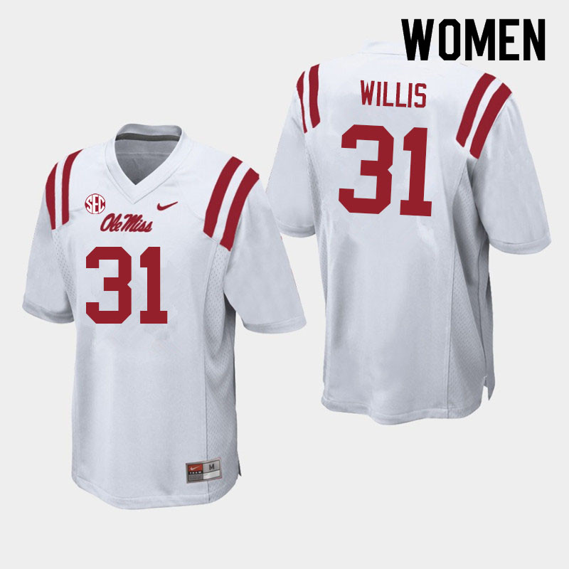 Women #31 Jaron Willis Ole Miss Rebels College Football Jerseys Sale-White